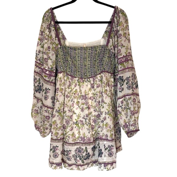 Free People Endless Afternoon Floral Mini Dress-Bohemian Puff Sleeve Mini-Medium - Picture 11 of 13
